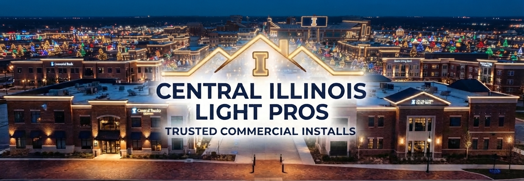 Finished professional holiday lighting installation in Central Illinois